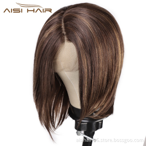 Aisi Hair Wholesale Medium Long Mixed Brown Swiss Lace Wig Natural Straight Brazilian Human Hair Lace Front Wigs For Black Women
